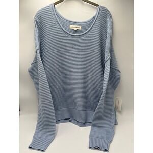 Lucky Brand Womens Light Blue Textured Knit Scoop Neck Pullover Sweater L NEW